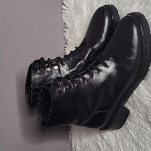 Napoleoni Black Leather Combat/Moto Boots, Made In Italy, Womens Size 40/9US